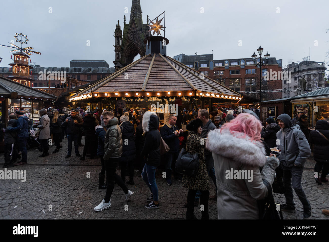 Shoppers And Revellers At Manchester Christmas Markets Around The City, Manchester, England, UK Stock Photo