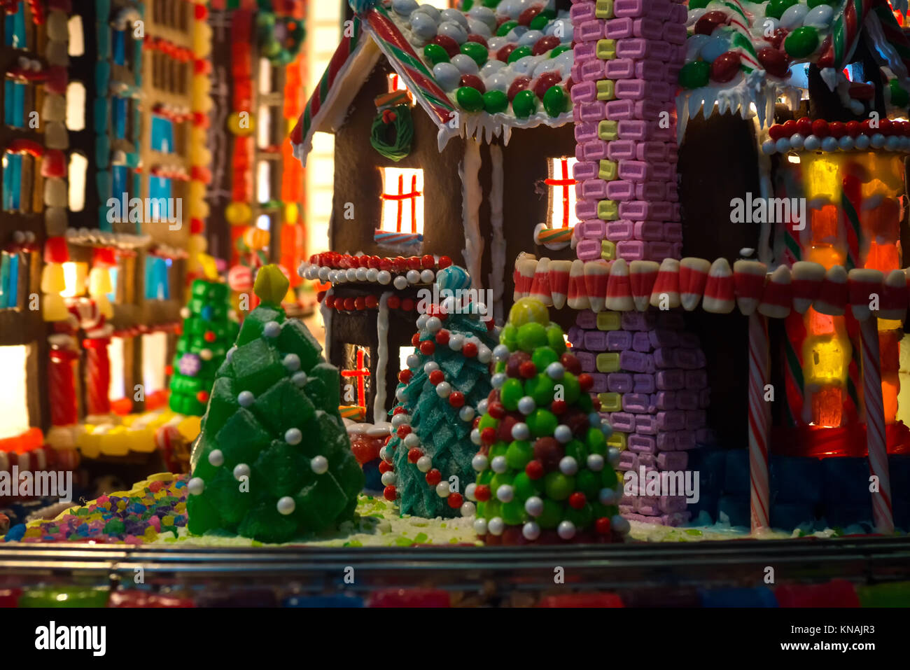 Gingerbread village with multicolors of candy and cookie houses and
