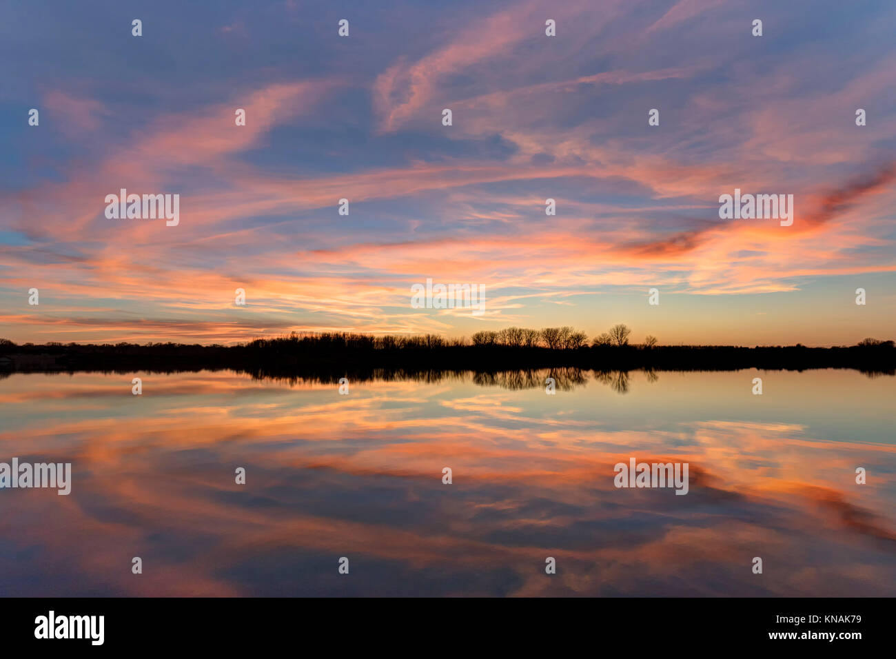 Sunset over Ada Hayden lake, Ames, Iowa, USA. Stock Photo