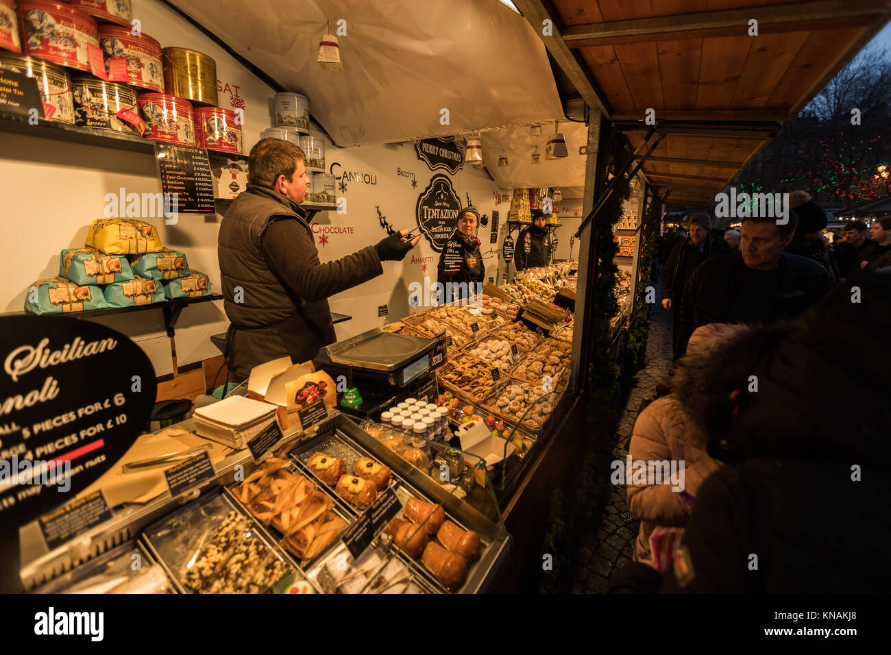 Market Stall Traders Serve Food And Drink To Customers At Manchester ...