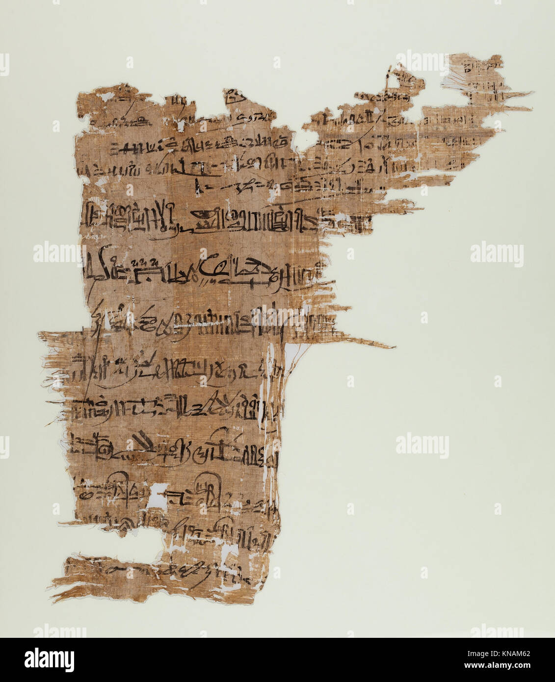 Hieratic papyrus fragment with ancient Egyptian script, used for ...