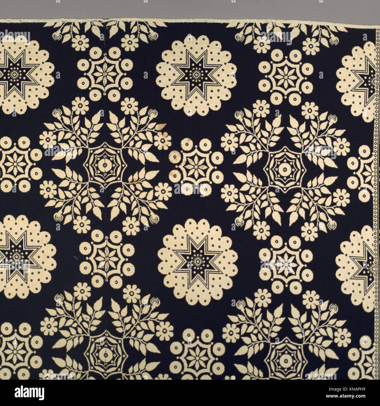Historical Textiled Patterns This coverlet displays detailed woven patterns, illustrating historical ...