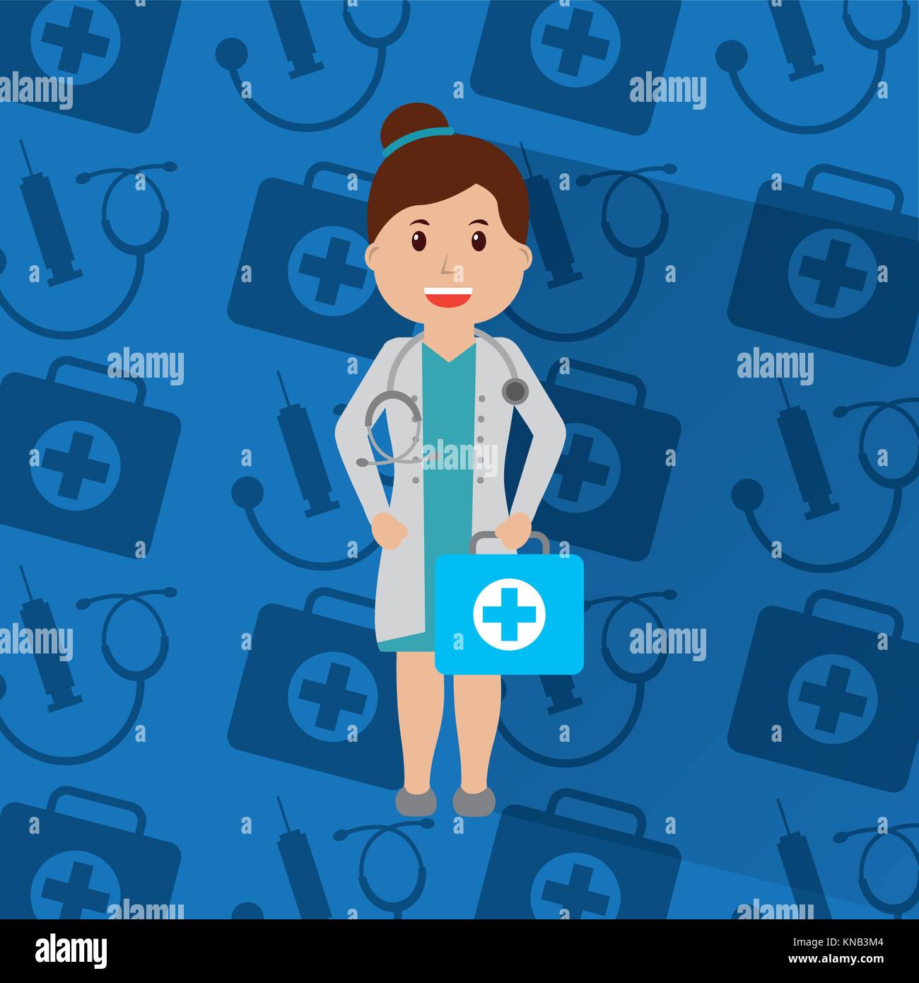 doctor woman with uniform standing holding kit first aid medical