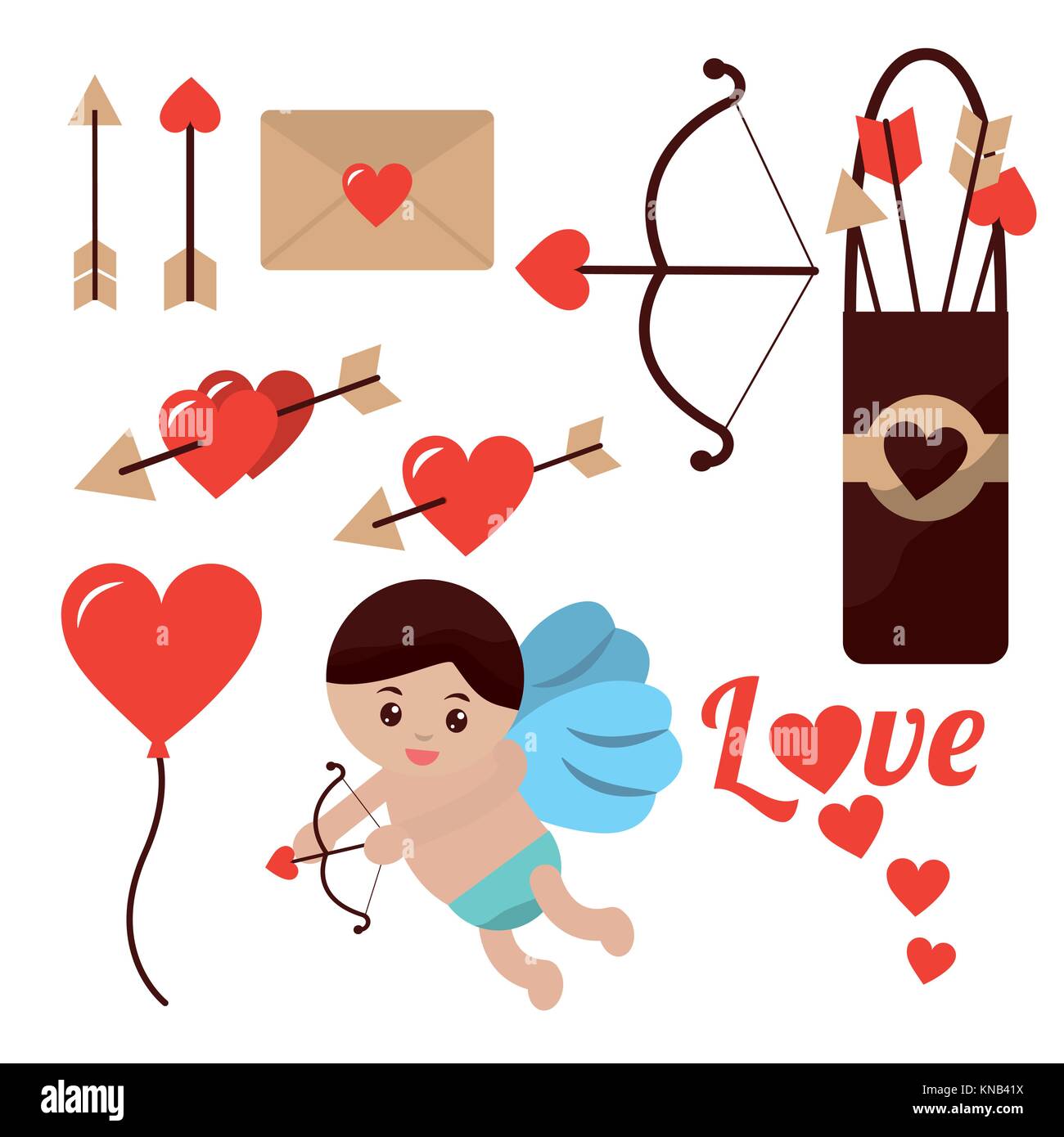 love cupid angel fly bow arrow balloon heart Stock Vector