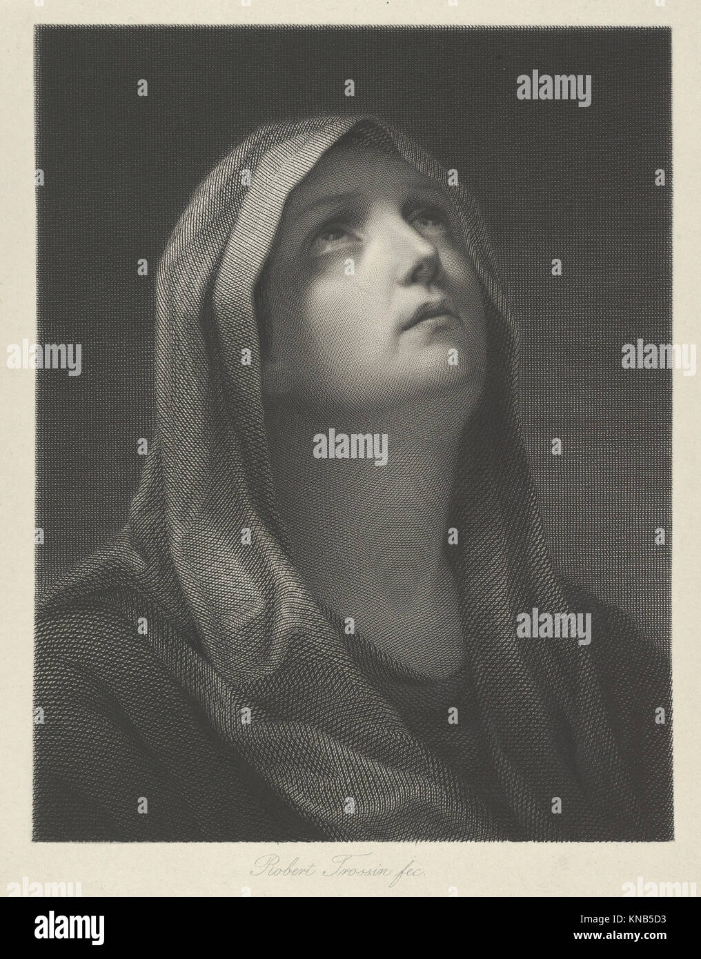 A portrait of the Virgin Mary, depicted with a serene expression ...