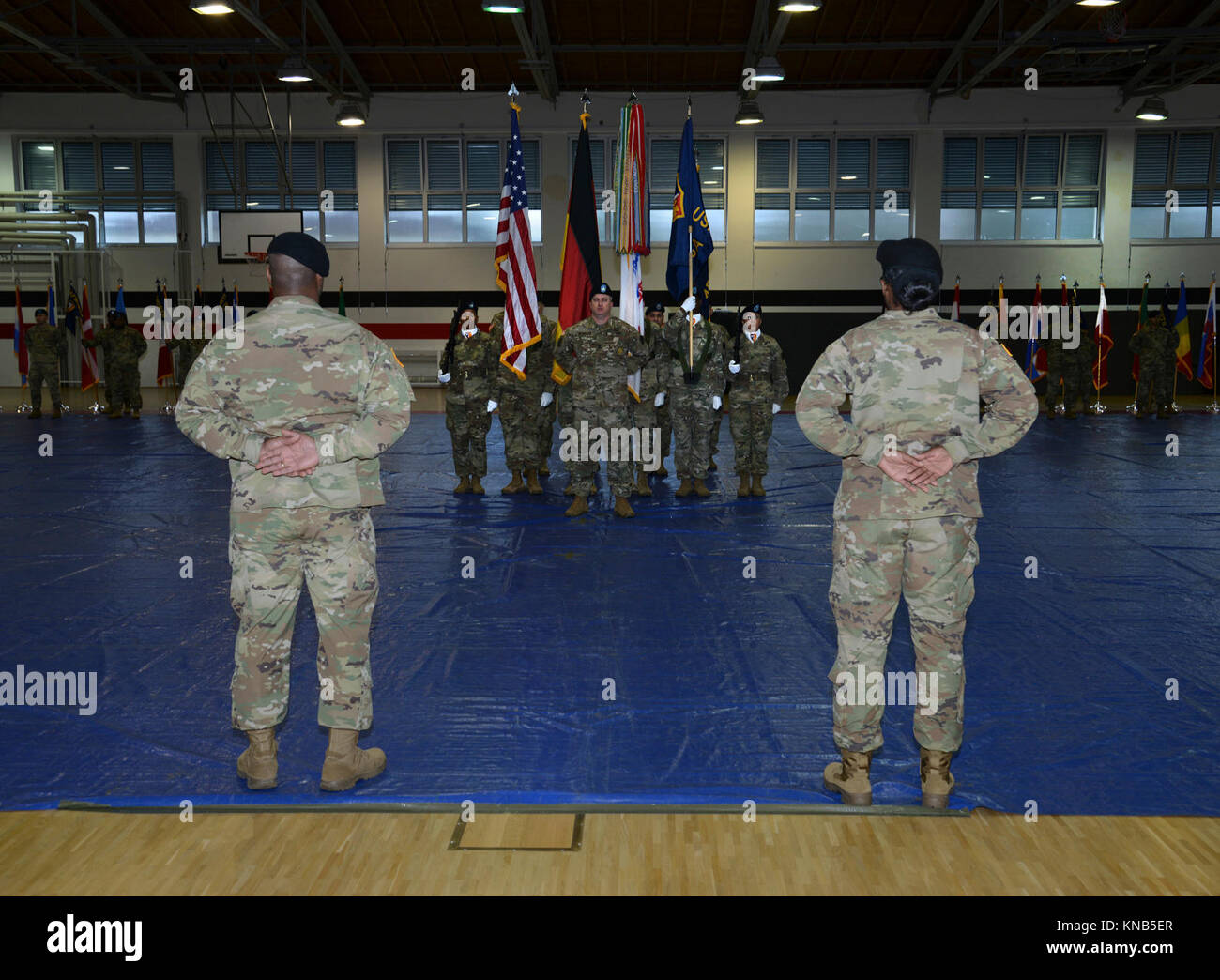 The incoming and outgoing command sergeants major observe the formation ...