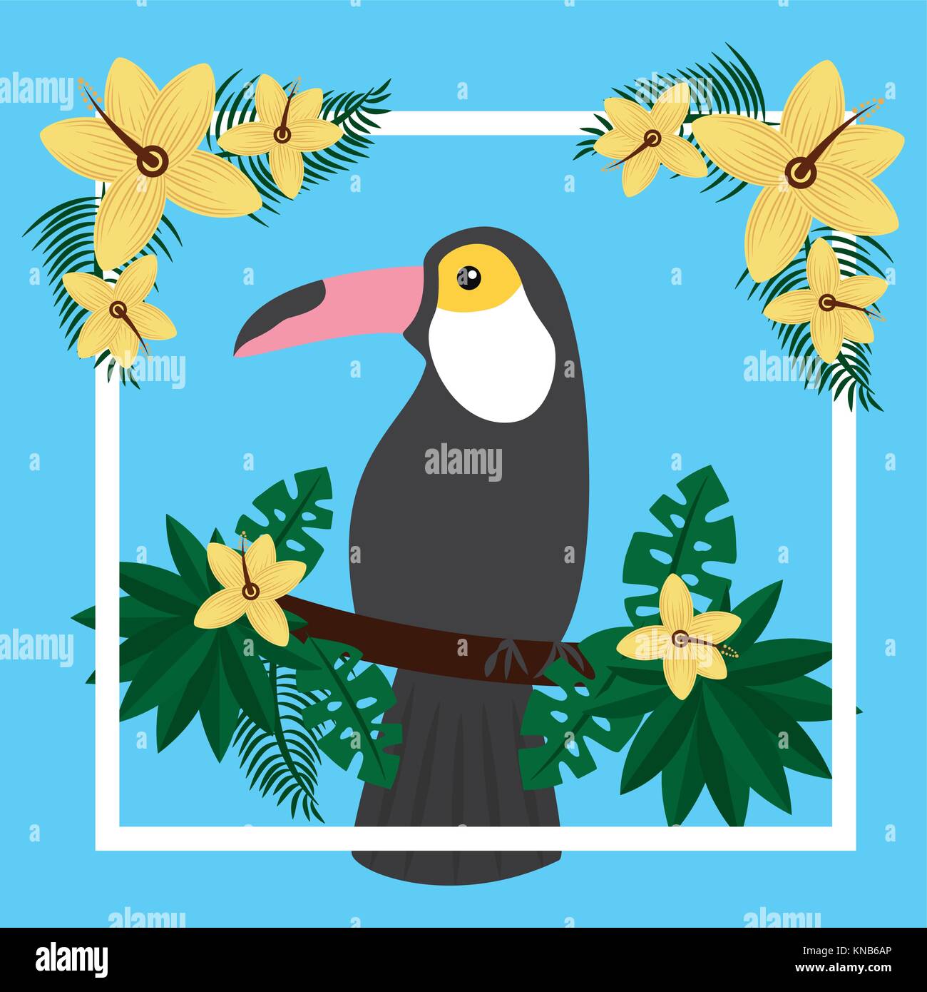toucan sitting on tree branch flower tropical bird Stock Vector