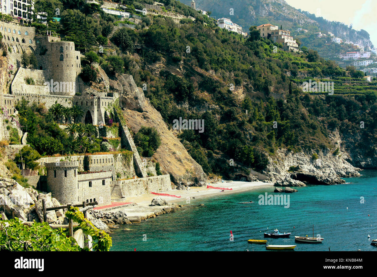 Amazing Italy Landscape, in Conca dei Marine Beach - Amalfi Coast.  It is situated on a hill close to the coast and between Amalfi and Furore. Stock Photo