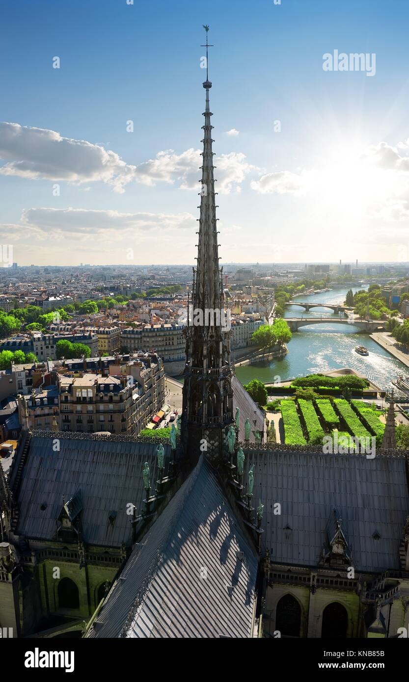 Spire Of Notre Dame And Aerial View Of Paris, France Stock Photo - Alamy