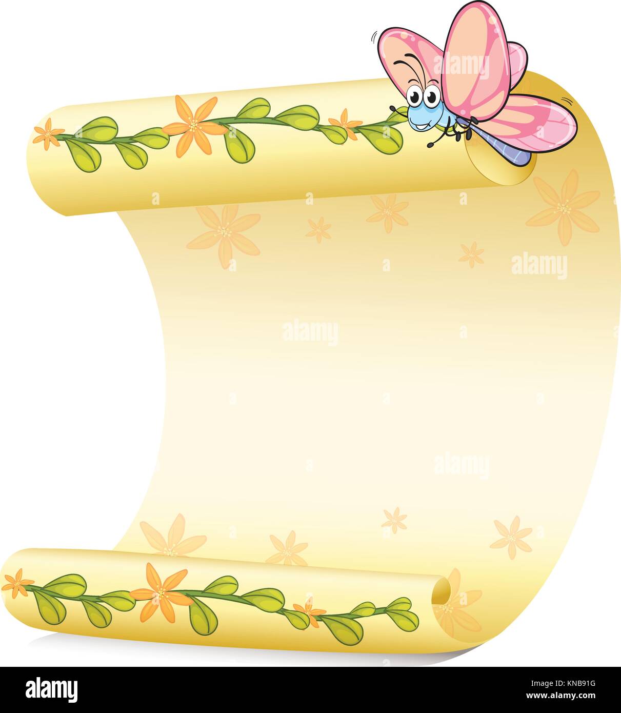 Illustration of a butterfly and a paper sheet on a white background ...