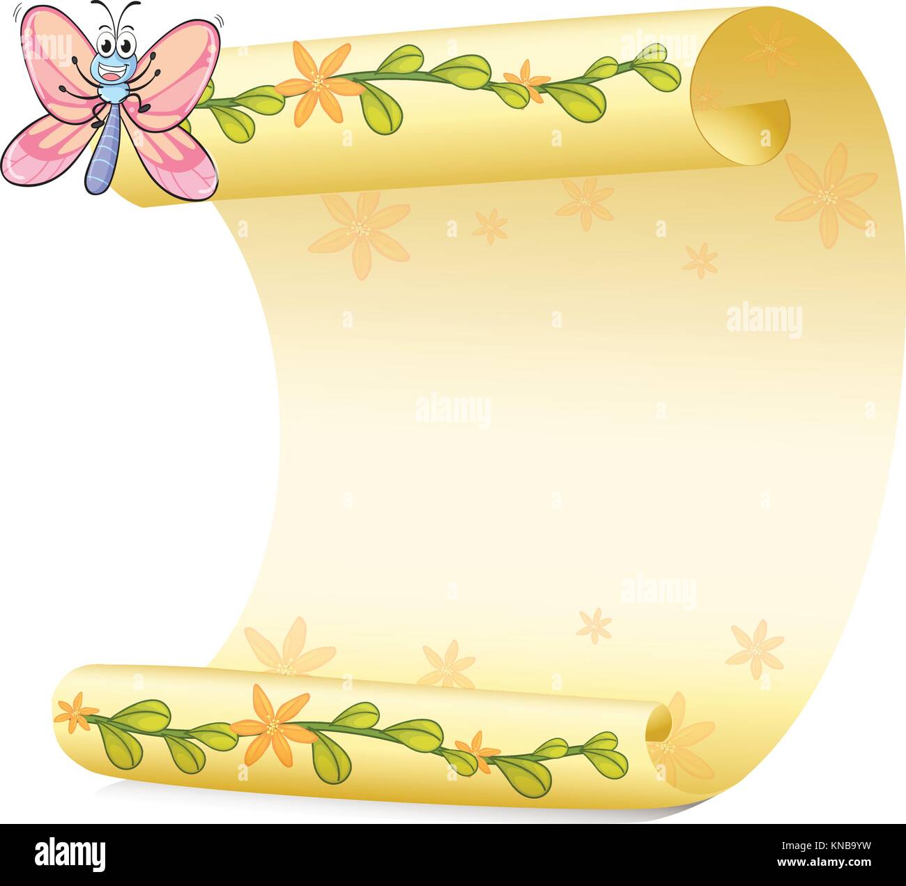 Illustration of a butterfly and a paper sheet on a white background ...