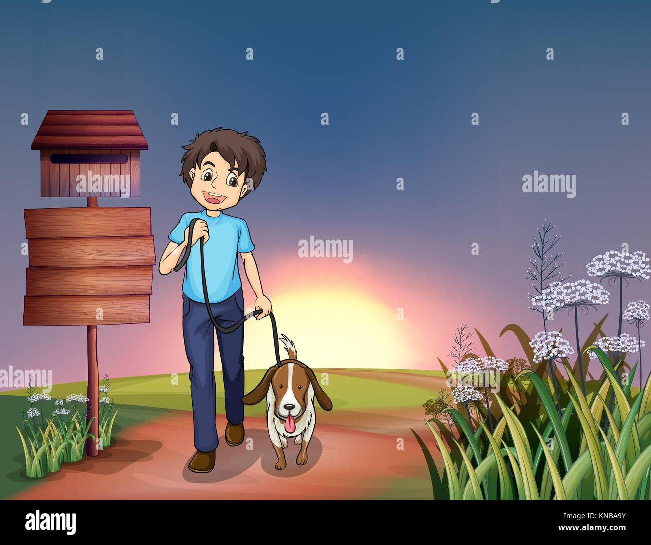 Illustration of a man walking with his dog Stock Vector Image & Art - Alamy