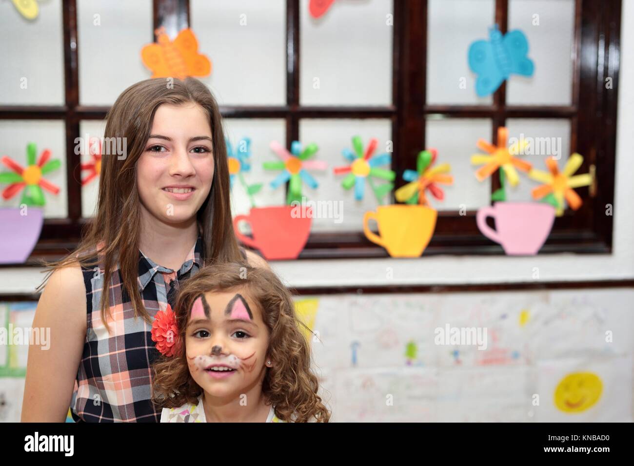 girls at a family party colorfully. Stock Photo