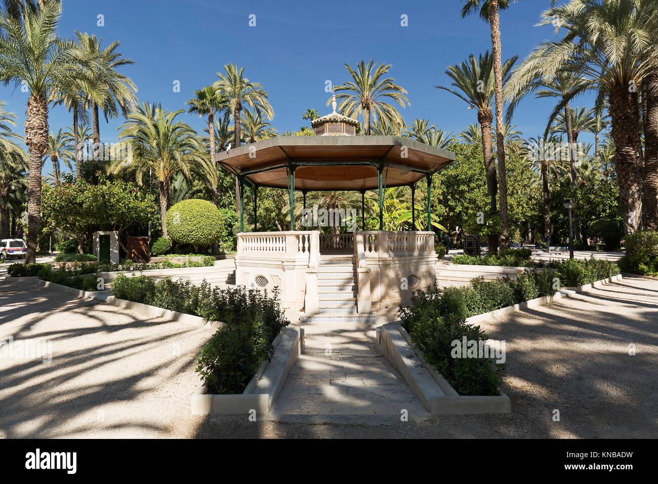 Templete of Elche municipal park, in the province of Alicante, Spain. Where they usually play music orchestras in a spectacular setting. Stock Photo