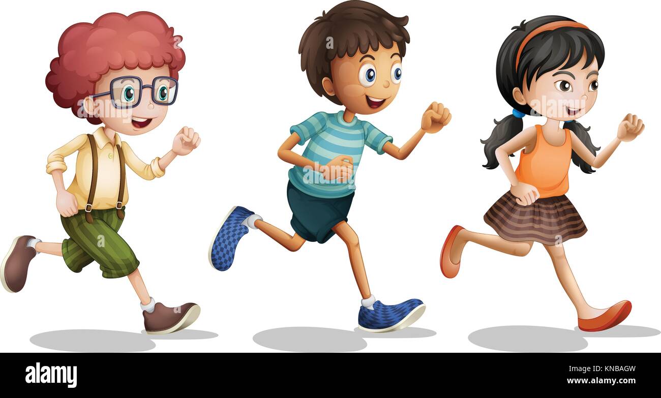 Illustration of kids running on a white background Stock Vector Image & Art  - Alamy
