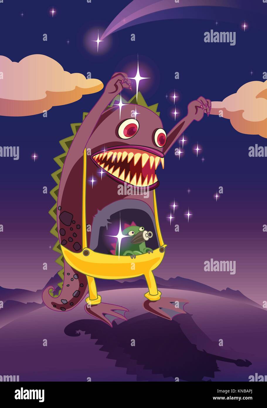 illustration-of-a-scary-monster-in-a-beautiful-background-stock-vector