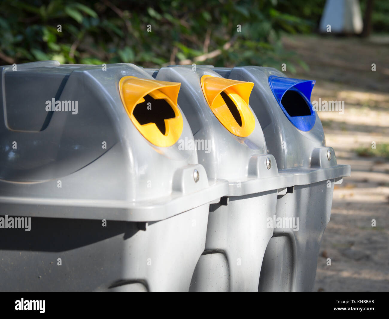 Gray bins for waste sorting are in the public park in bangkok thailand
