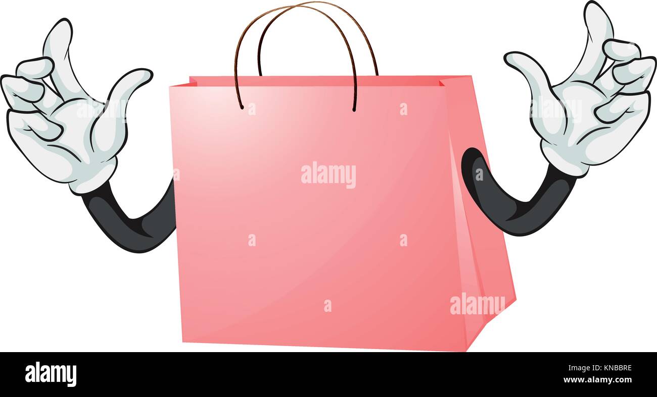 Illustration of a gift bag with hands on a white background Stock