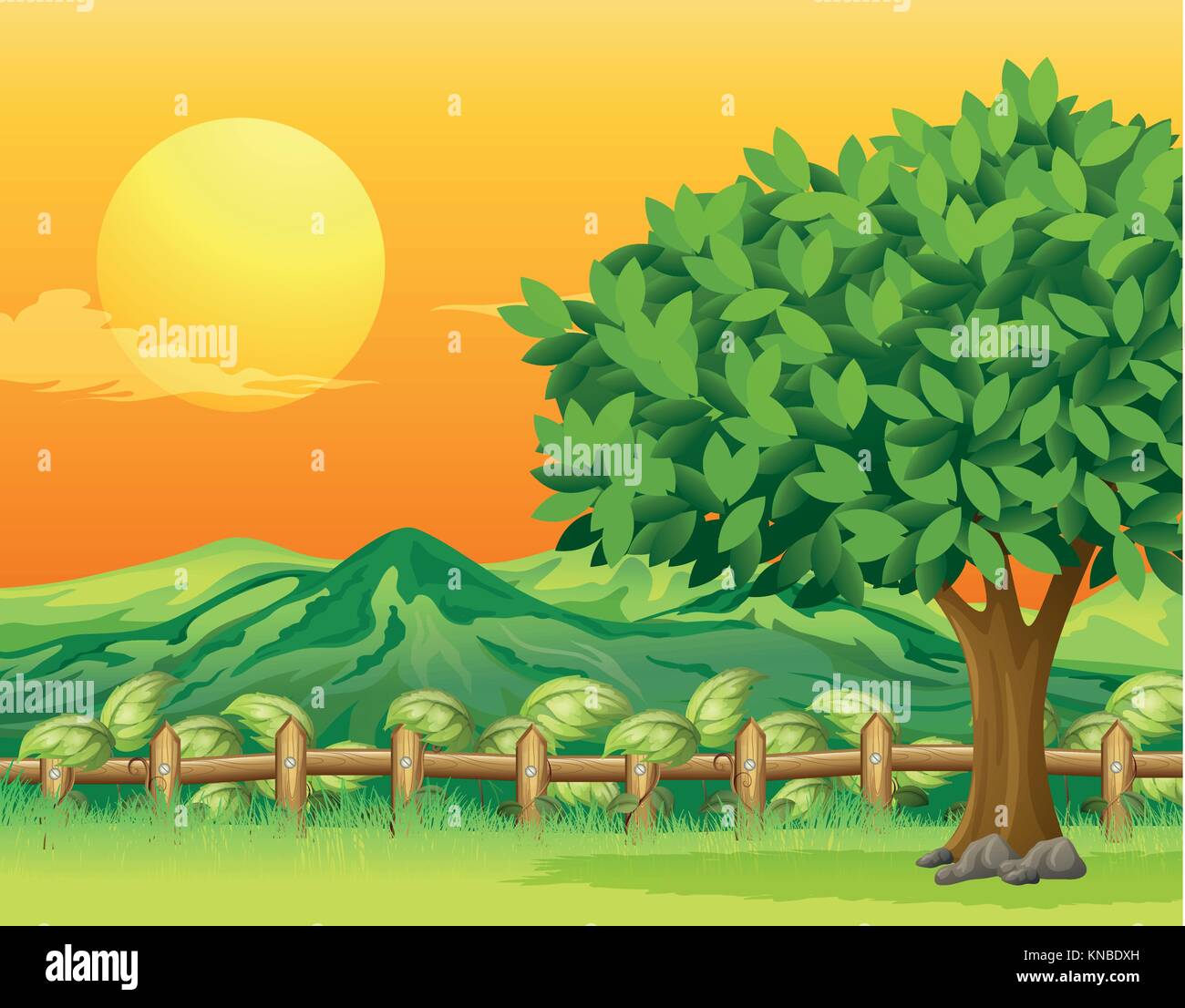 Illustration of a tree and a beautiful landscape Stock Vector Image ...