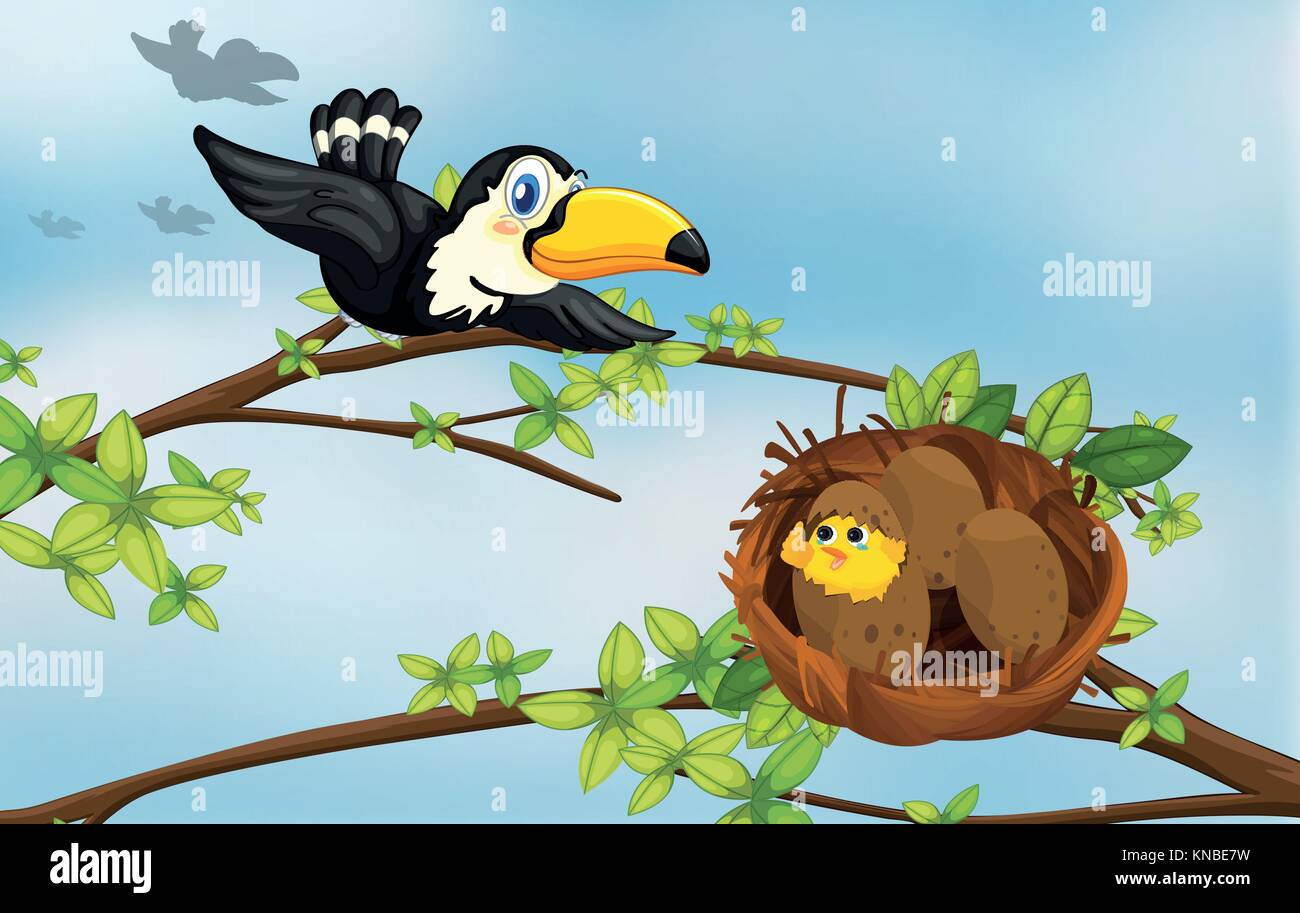 Illustration of a bird flying towards its nest Stock Vector Image & Art ...