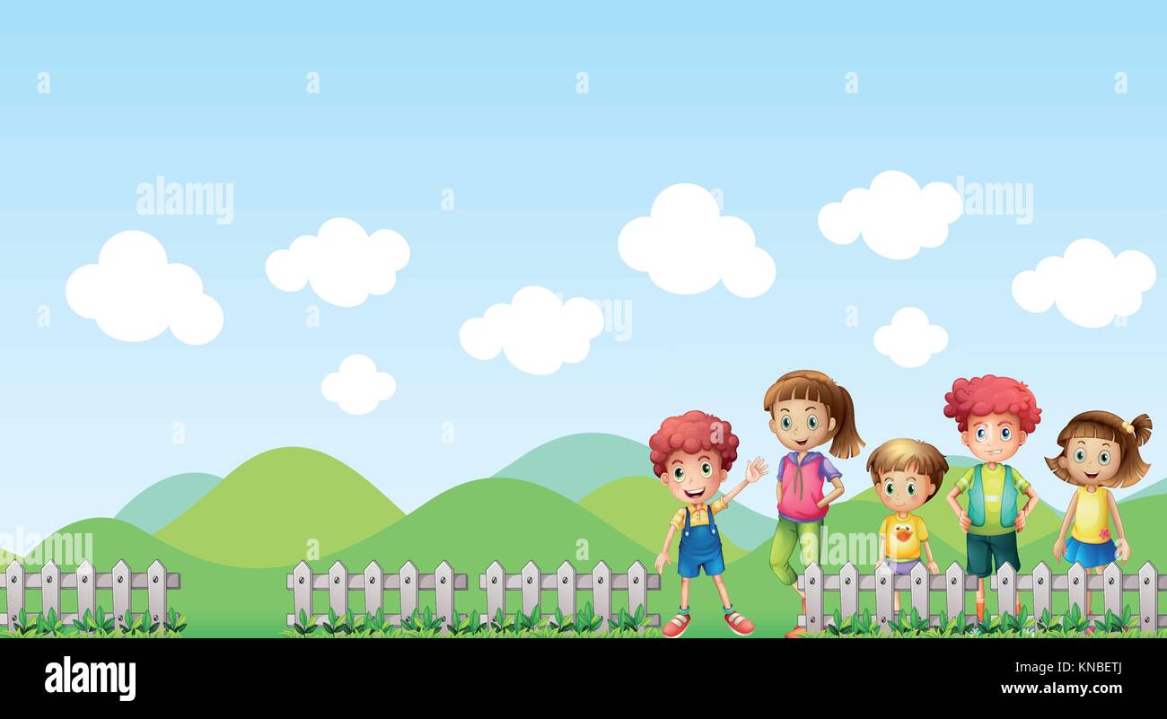 Illustration of kids in the farm Stock Vector