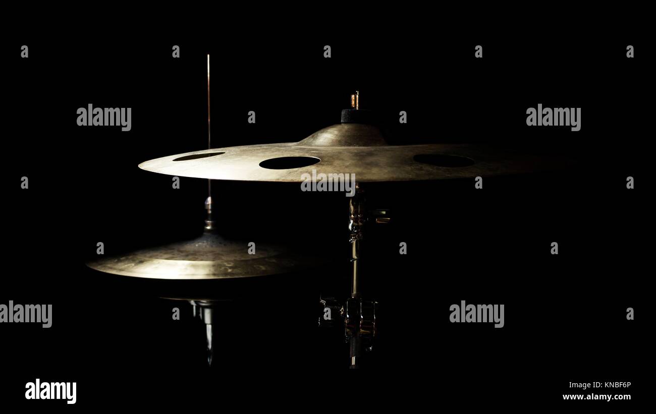 Drum High Hat and Cymbal Close up Isolated On Black Background Stock
