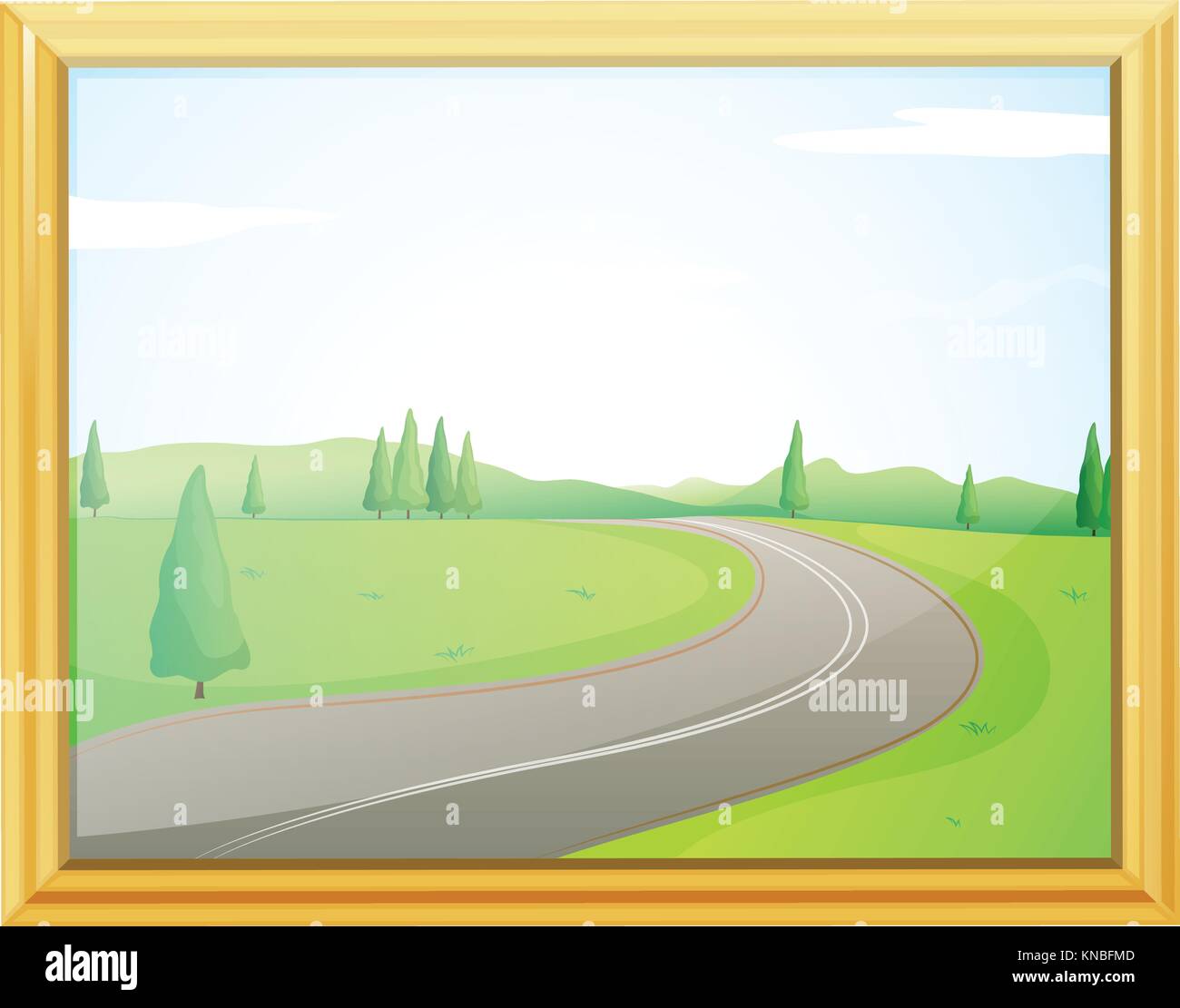 Illustration of a frame of a road with a green view Stock Vector Image