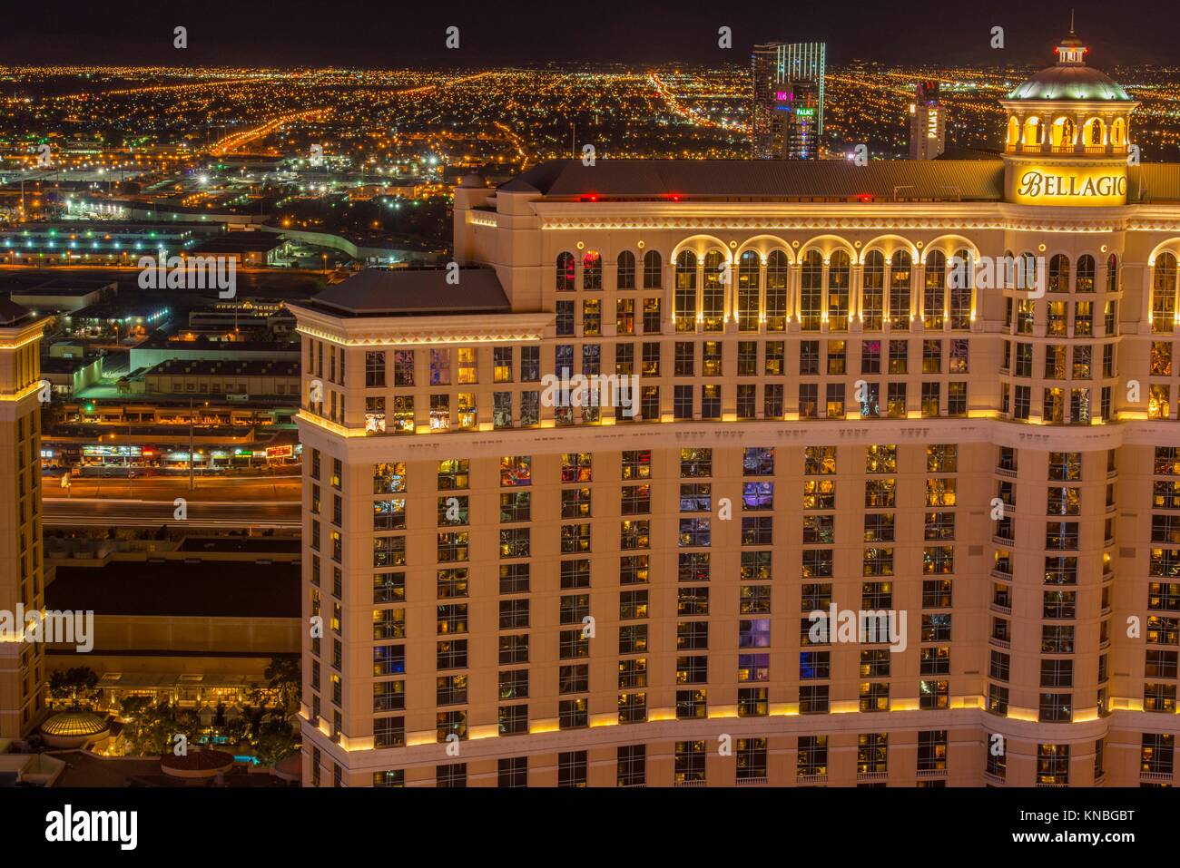 Las Vegas at night from the Paris Casino resort hotel Eiffel Tower, Las Vegas, Nevada, USA. Stock Photo
