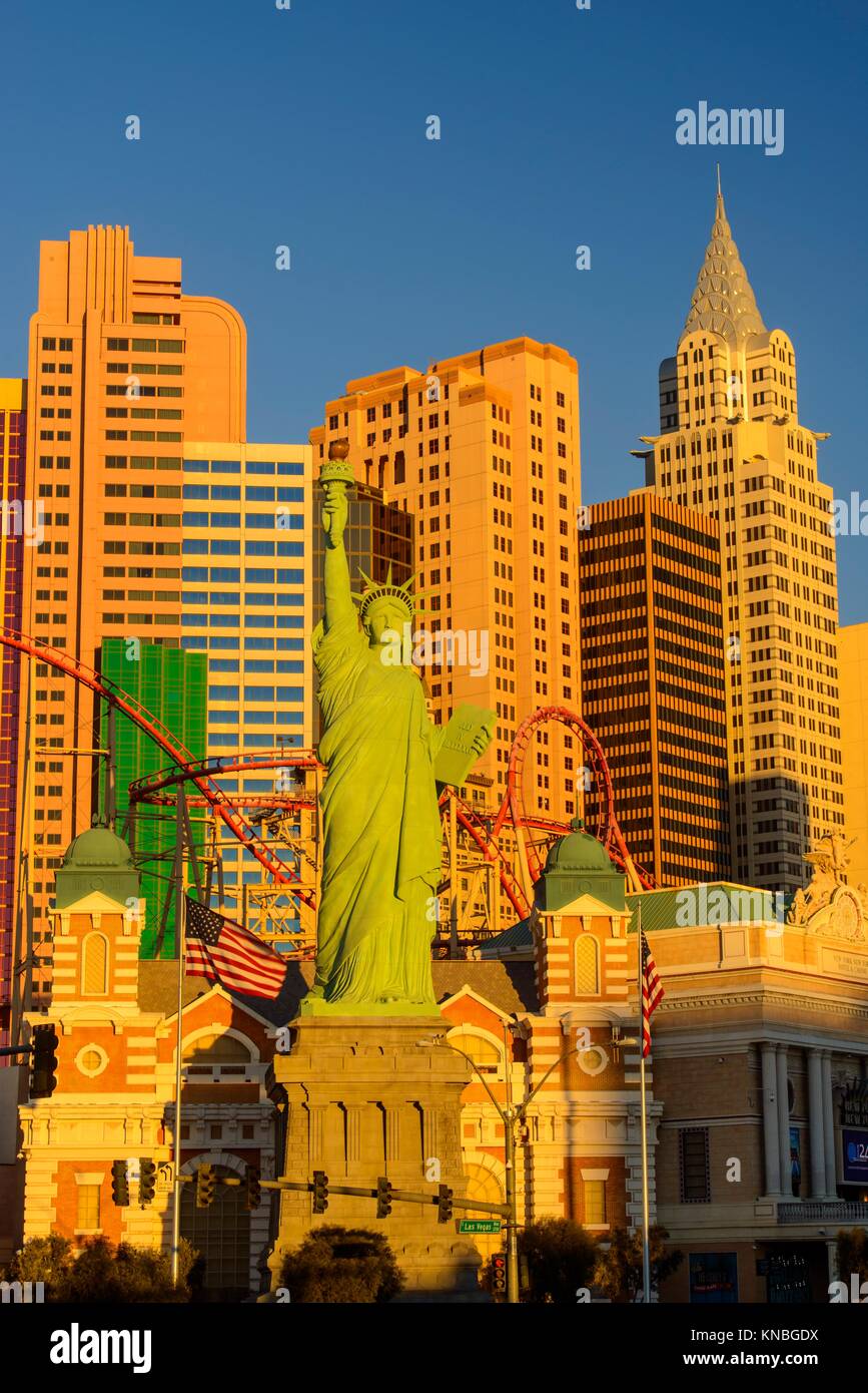 New York New York hotel casino at sunrise, Las Vegas, Nevada, USA Stock