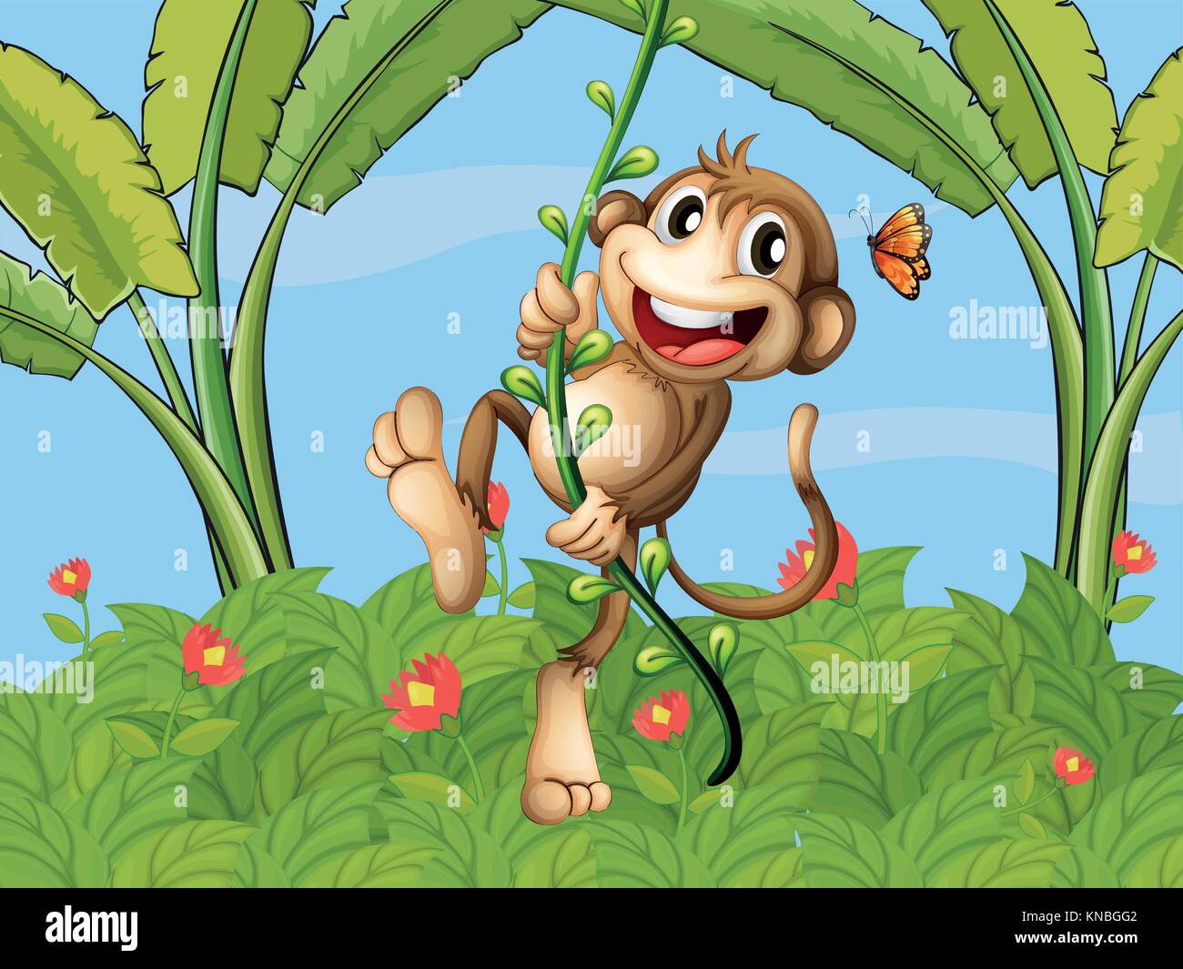 Illustration of a hanging monkey and a beautiful nature Stock Vector ...