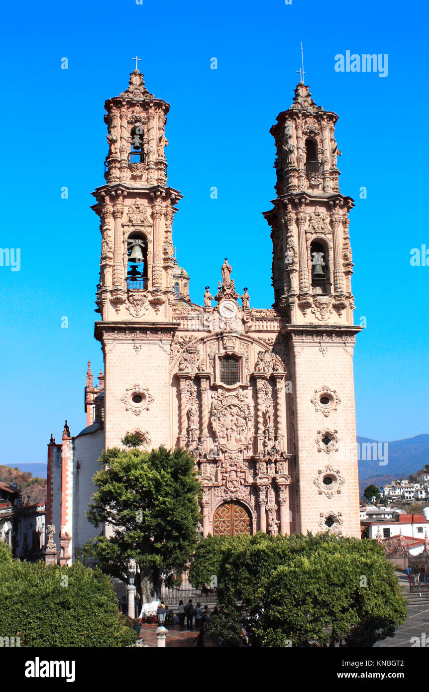 Facade of Santa Prisca Parish Church, Taxco de Alarcon city, state of ...