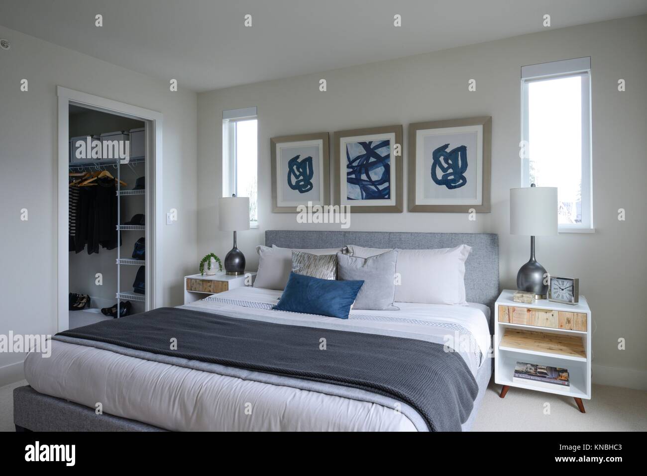 Bedroom In A New Apartment In Vancouver Bc Canada Stock