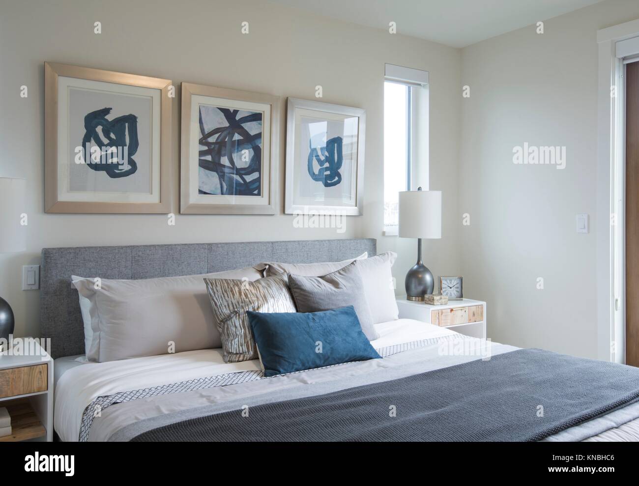 Bedroom In A New Apartment In Vancouver Bc Canada Stock