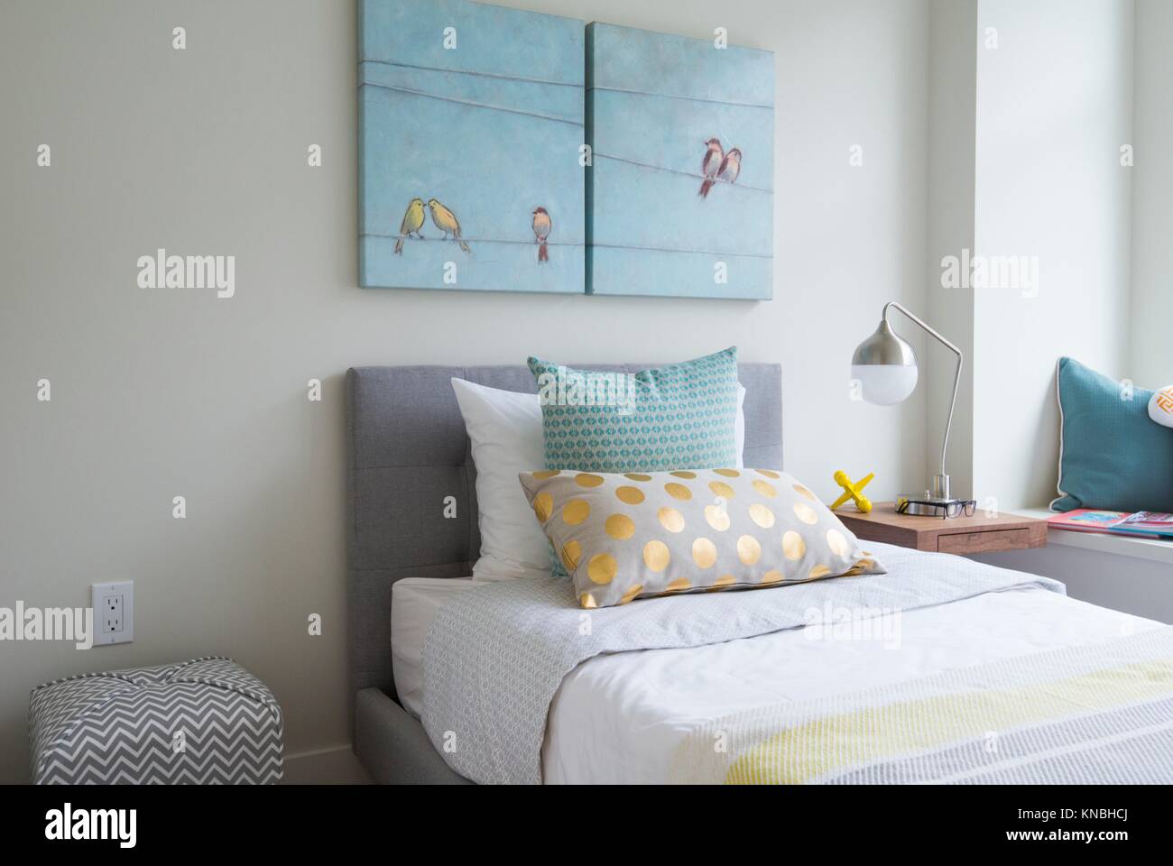 Bedroom In A New Apartment In Vancouver Bc Canada Stock