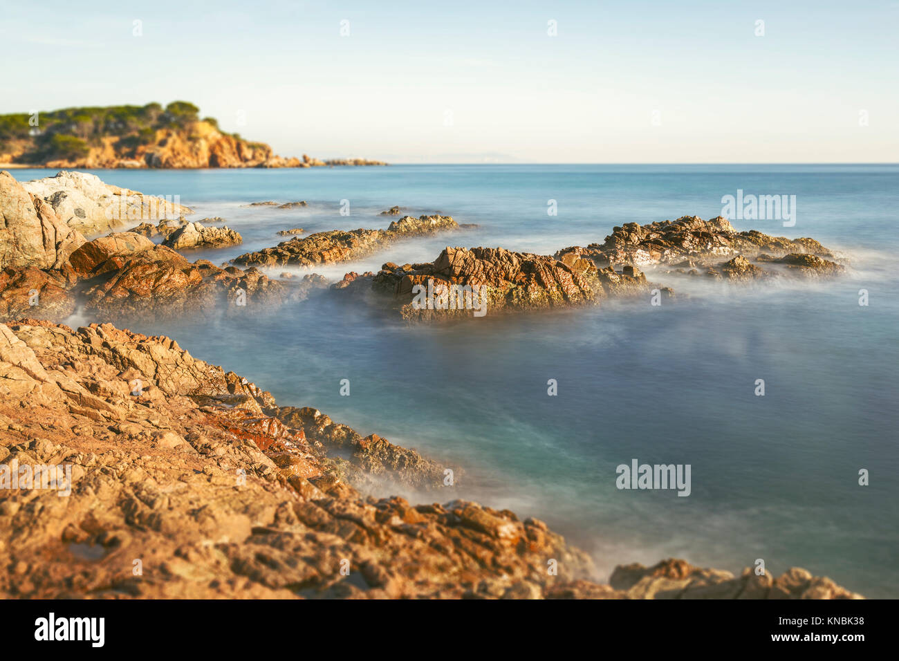 Nice landscape of the Spanish coastal in Costa Brava, Playa de Aro in istagram mate colors Stock Photo