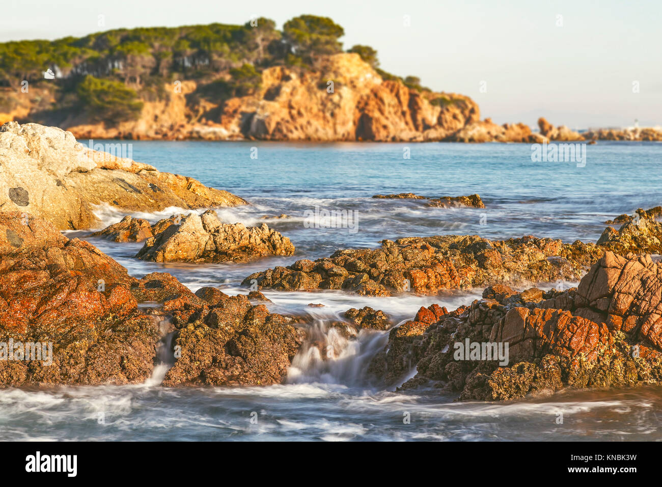 Nice landscape of the Spanish coastal in Costa Brava, Playa de Aro in istagram mate colors Stock Photo