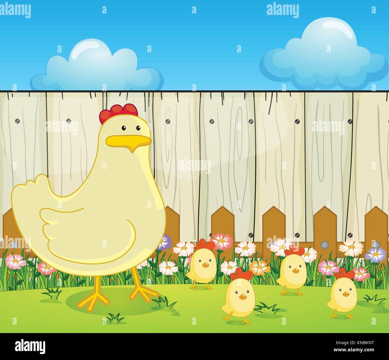 Illustration of a hen and the four chicks Stock Vector Image & Art - Alamy