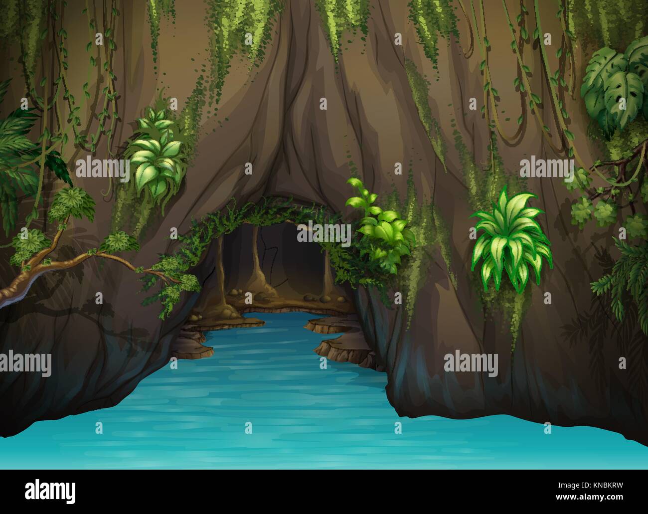 Illustration of a cave and water in a beautiful nature Stock Vector ...