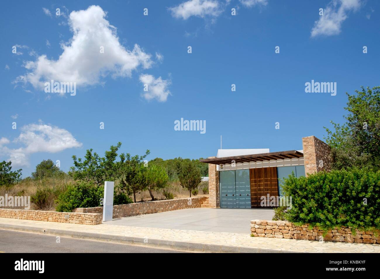 Es Amunts Interpretation Center, Sant Llorenç, termino de Sant Joan de Labritja, Ibiza, Balearic Islands, Spain. Stock Photo