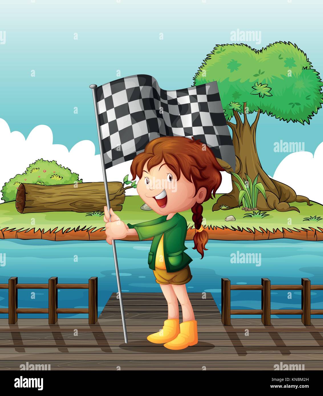 Illustration of a pretty lady holding a flag Stock Vector Image & Art