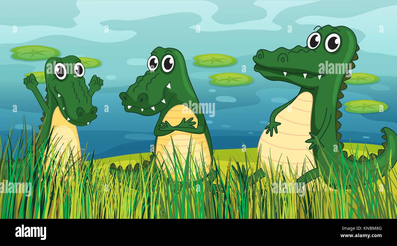 Illustration of three scary dinosaurs Stock Vector