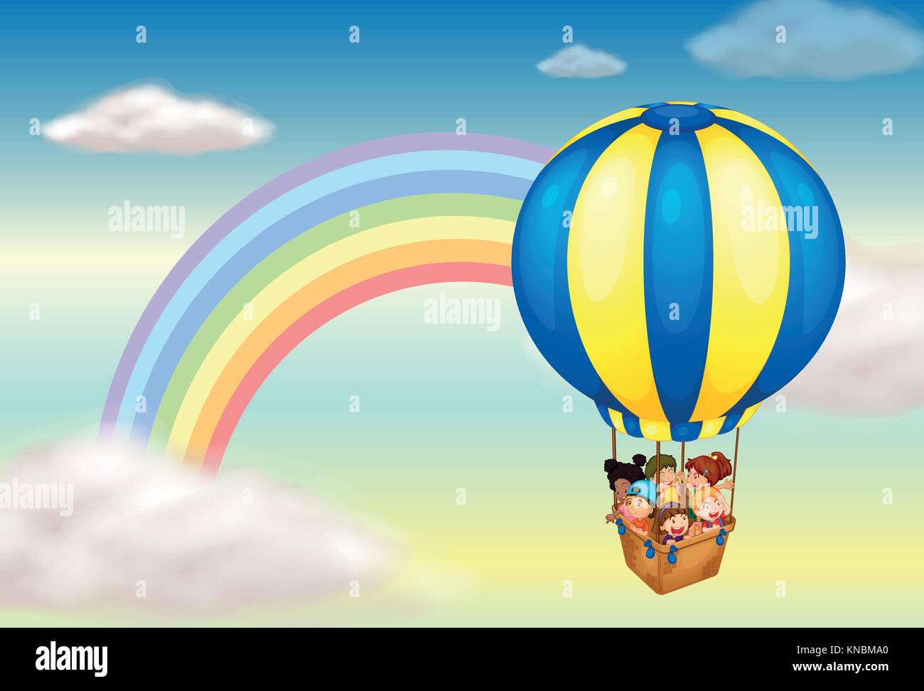 Illustration of a hot air balloon near the rainbow Stock Vector Image ...