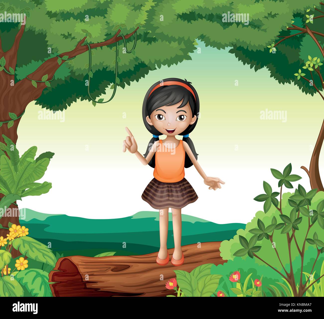 Illustration of a girl standing on wood in nature Stock Vector Image ...