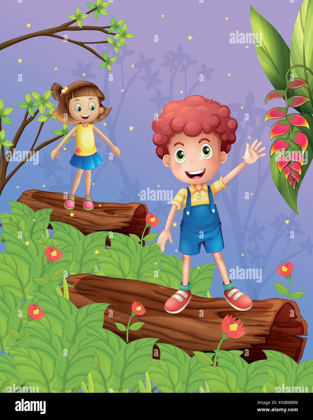Illustration of kids playing in the forest Stock Vector Image & Art - Alamy