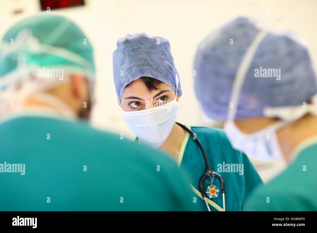 Surgeon, Surgery, Operating room, Hospital, Spain Stock Photo