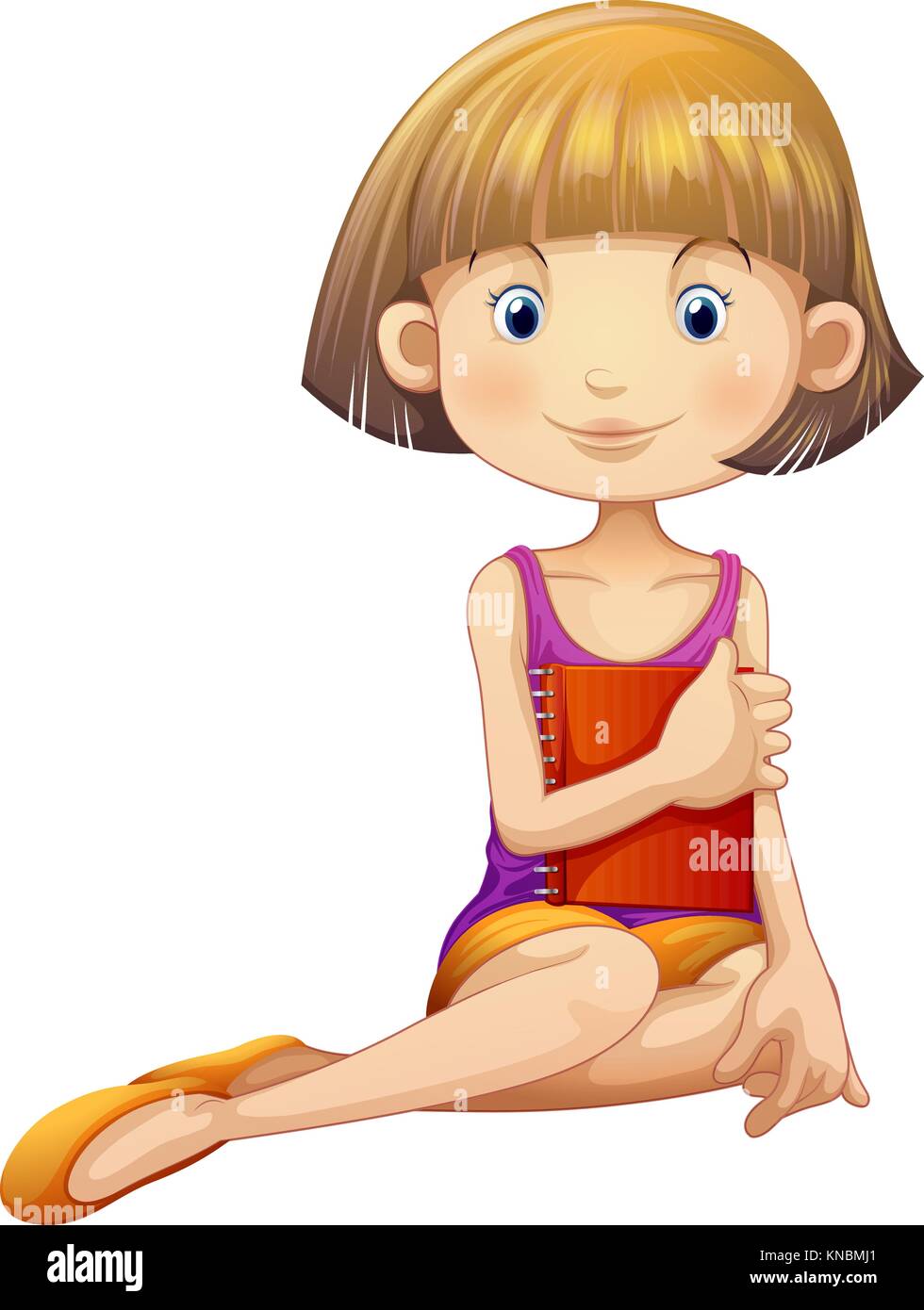 Illustration of a little girl holding a notebook on a white background ...