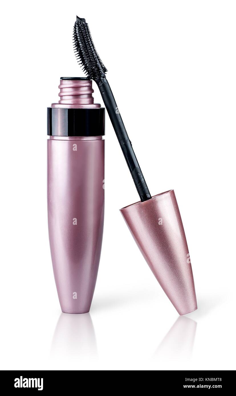 Mascara brush wand applicator tilted pink isolated on white background Stock Photo Alamy