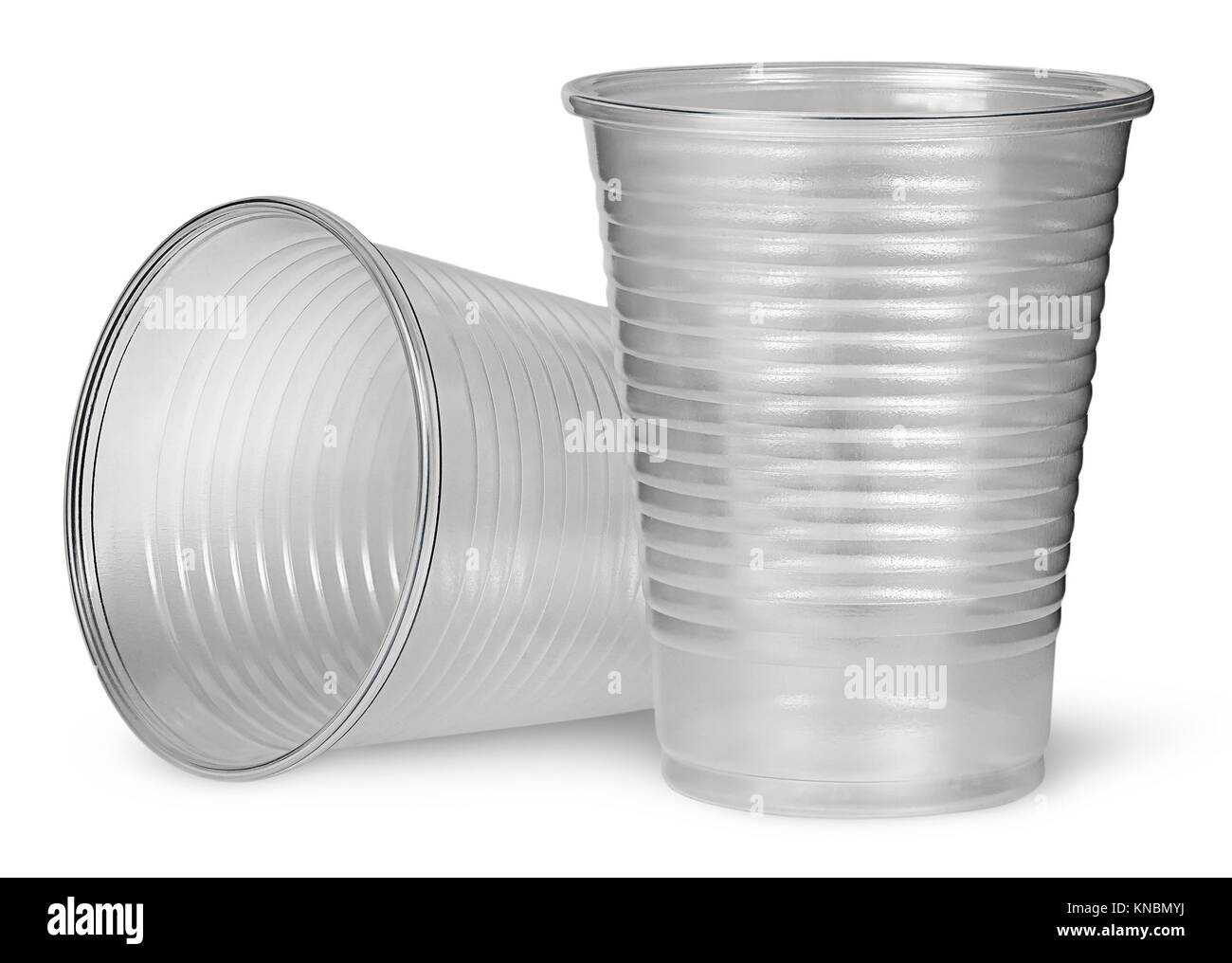 Lying and standing plastic cups isolated on white background Stock