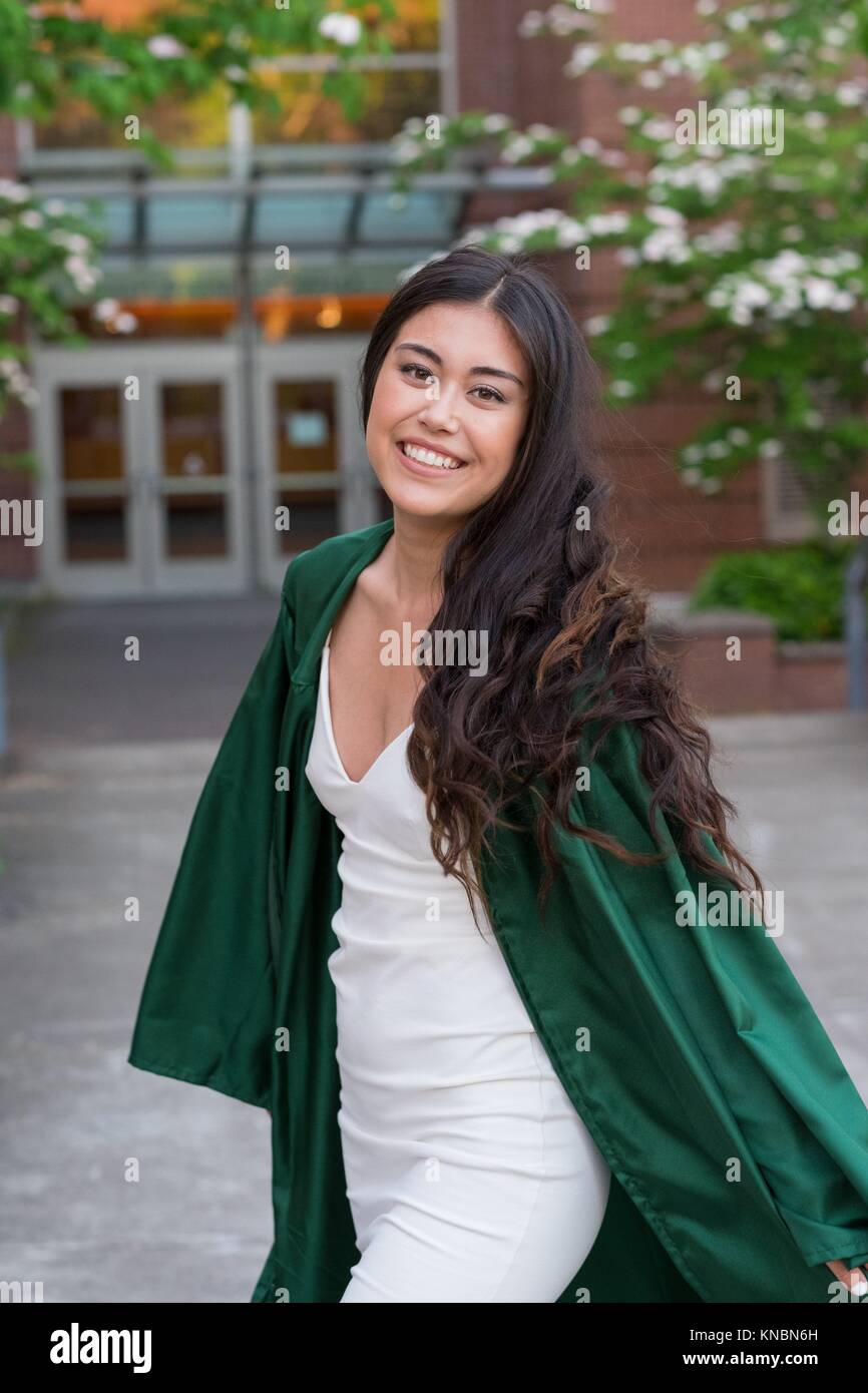 Beautiful College Senior Girl Poses For Graduation Photos During The Spring On A University Campus During The Spring In Oregon Stock Photo Alamy