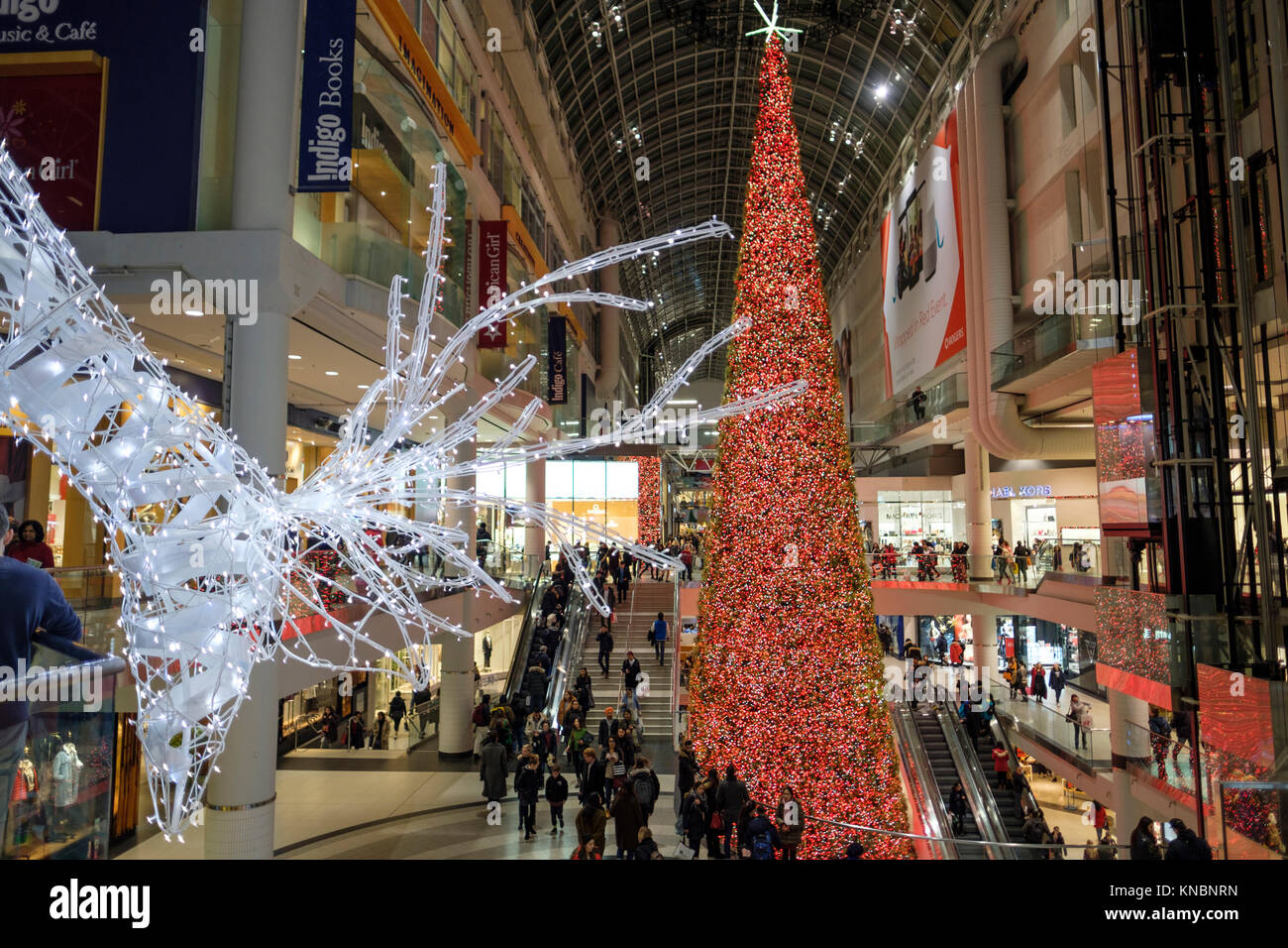Toronto Eaton Centre Christmas tree decoration inside the shopping mall